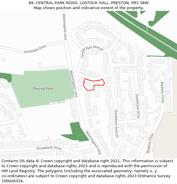 69, CENTRAL PARK ROAD, LOSTOCK HALL, PRESTON, PR5 5BW: Location map and indicative extent of plot