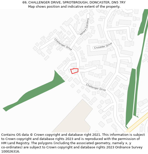 69, CHALLENGER DRIVE, SPROTBROUGH, DONCASTER, DN5 7RY: Location map and indicative extent of plot