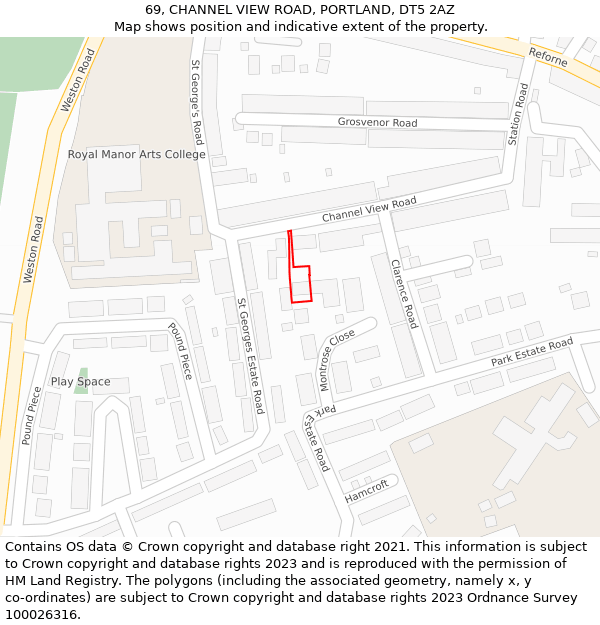 69, CHANNEL VIEW ROAD, PORTLAND, DT5 2AZ: Location map and indicative extent of plot