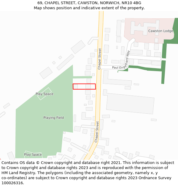 69, CHAPEL STREET, CAWSTON, NORWICH, NR10 4BG: Location map and indicative extent of plot
