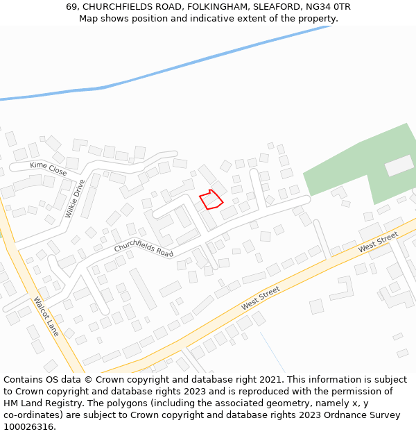 69, CHURCHFIELDS ROAD, FOLKINGHAM, SLEAFORD, NG34 0TR: Location map and indicative extent of plot