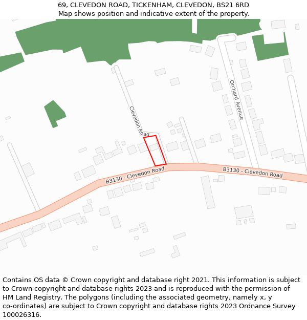 69, CLEVEDON ROAD, TICKENHAM, CLEVEDON, BS21 6RD: Location map and indicative extent of plot