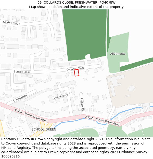 69, COLLARDS CLOSE, FRESHWATER, PO40 9JW: Location map and indicative extent of plot