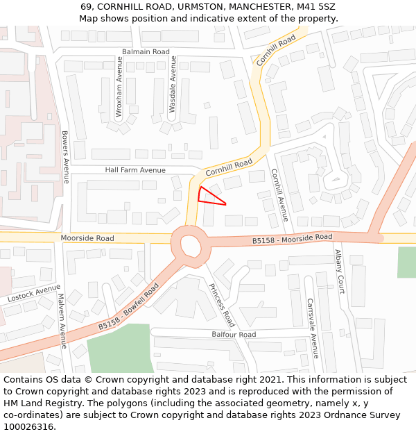 69, CORNHILL ROAD, URMSTON, MANCHESTER, M41 5SZ: Location map and indicative extent of plot