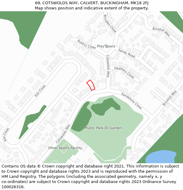 69, COTSWOLDS WAY, CALVERT, BUCKINGHAM, MK18 2FJ: Location map and indicative extent of plot