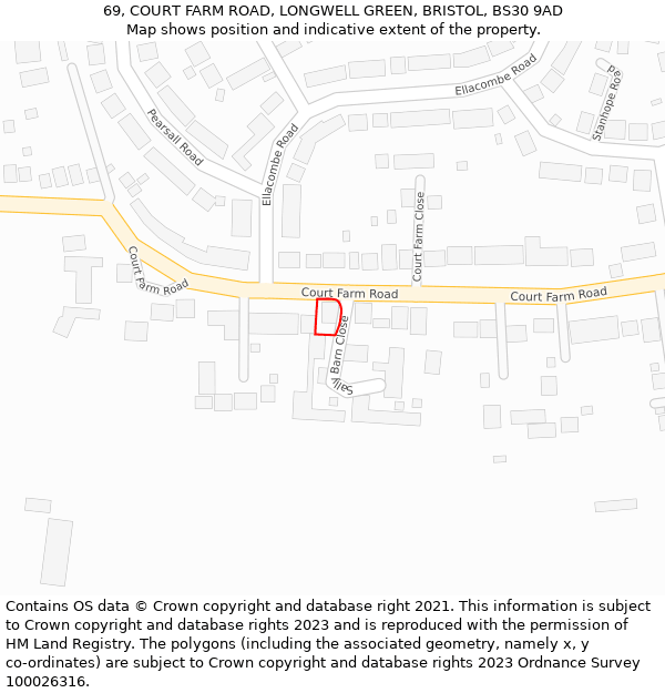 69, COURT FARM ROAD, LONGWELL GREEN, BRISTOL, BS30 9AD: Location map and indicative extent of plot