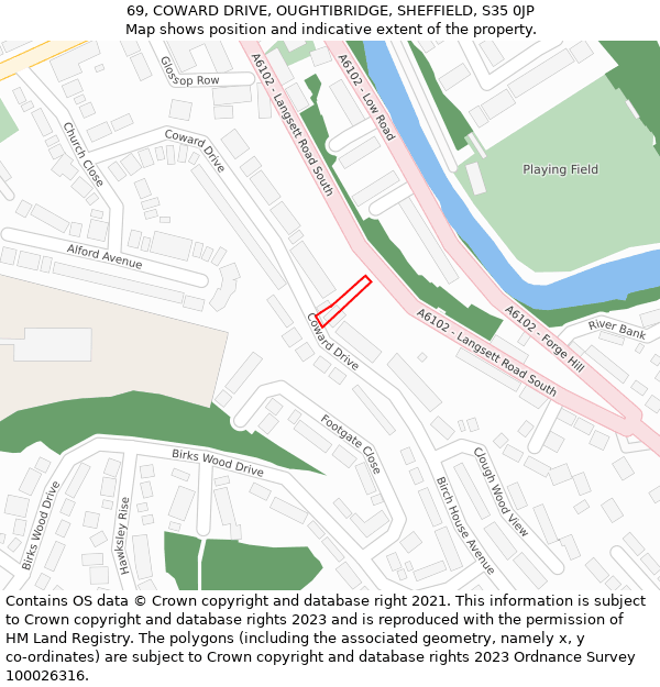 69, COWARD DRIVE, OUGHTIBRIDGE, SHEFFIELD, S35 0JP: Location map and indicative extent of plot
