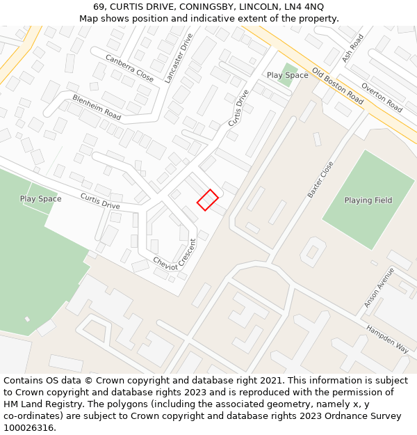 69, CURTIS DRIVE, CONINGSBY, LINCOLN, LN4 4NQ: Location map and indicative extent of plot