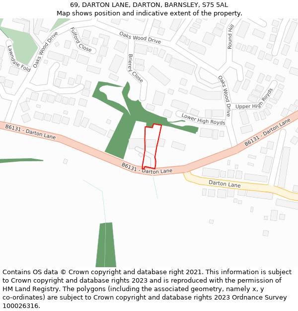 69, DARTON LANE, DARTON, BARNSLEY, S75 5AL: Location map and indicative extent of plot