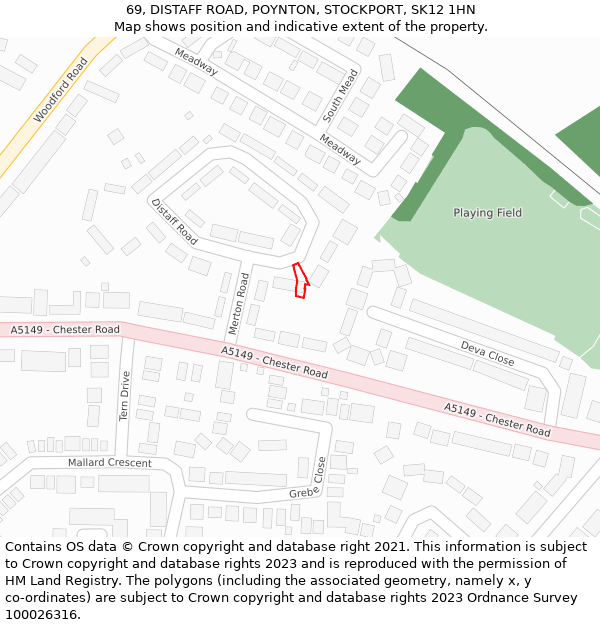 69, DISTAFF ROAD, POYNTON, STOCKPORT, SK12 1HN: Location map and indicative extent of plot