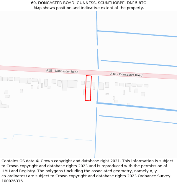 69, DONCASTER ROAD, GUNNESS, SCUNTHORPE, DN15 8TG: Location map and indicative extent of plot