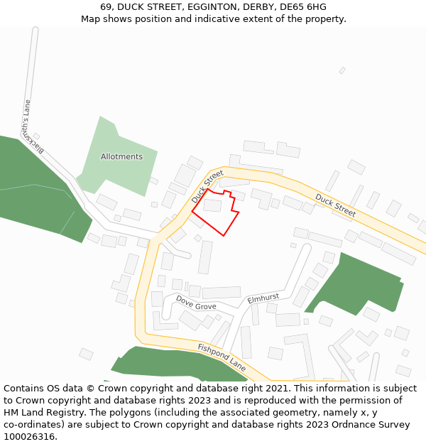 69, DUCK STREET, EGGINTON, DERBY, DE65 6HG: Location map and indicative extent of plot