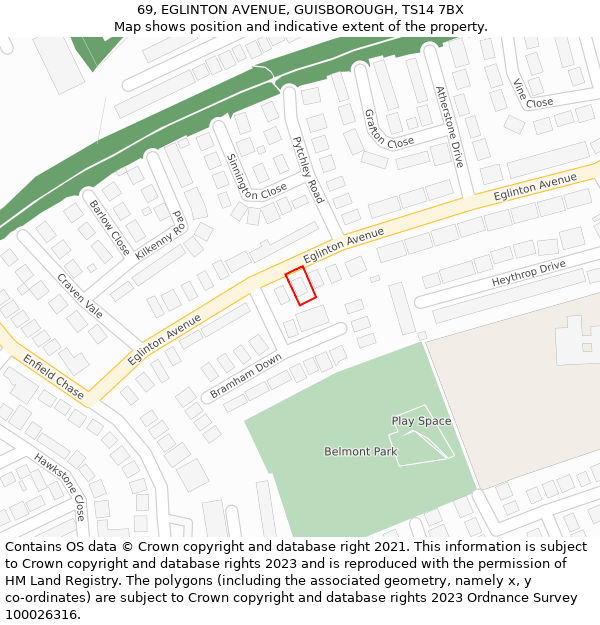 69, EGLINTON AVENUE, GUISBOROUGH, TS14 7BX: Location map and indicative extent of plot