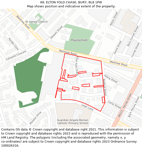 69, ELTON FOLD CHASE, BURY, BL8 1PW: Location map and indicative extent of plot