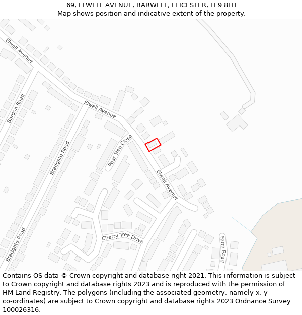 69, ELWELL AVENUE, BARWELL, LEICESTER, LE9 8FH: Location map and indicative extent of plot