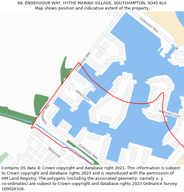 69, ENDEAVOUR WAY, HYTHE MARINA VILLAGE, SOUTHAMPTON, SO45 6LA: Location map and indicative extent of plot