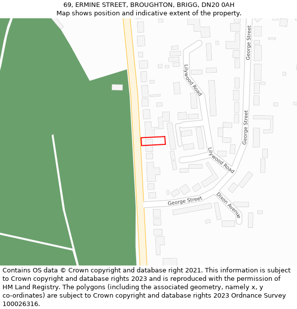 69, ERMINE STREET, BROUGHTON, BRIGG, DN20 0AH: Location map and indicative extent of plot