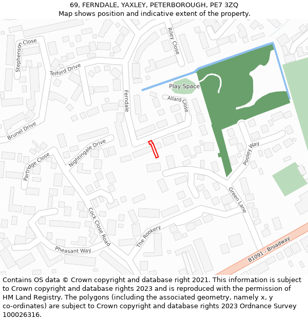 69, FERNDALE, YAXLEY, PETERBOROUGH, PE7 3ZQ: Location map and indicative extent of plot