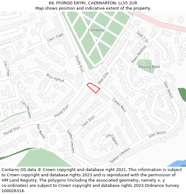69, FFORDD ERYRI, CAERNARFON, LL55 2UR: Location map and indicative extent of plot