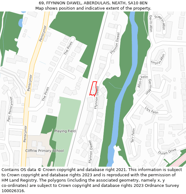 69, FFYNNON DAWEL, ABERDULAIS, NEATH, SA10 8EN: Location map and indicative extent of plot