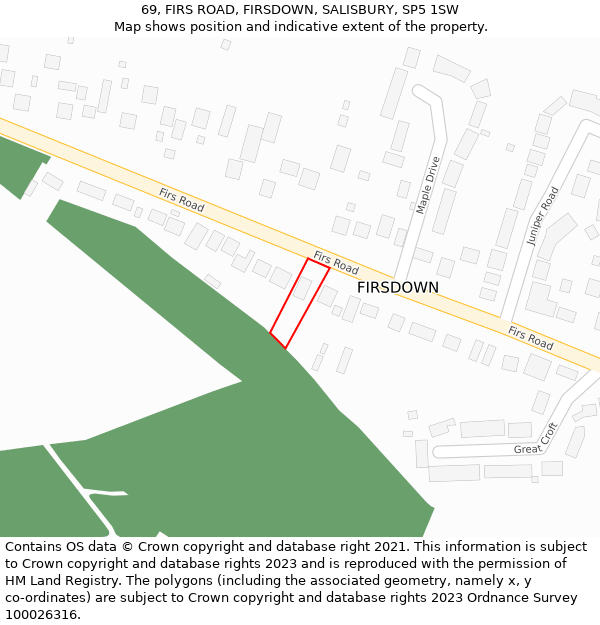 69, FIRS ROAD, FIRSDOWN, SALISBURY, SP5 1SW: Location map and indicative extent of plot