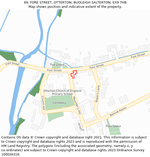 69, FORE STREET, OTTERTON, BUDLEIGH SALTERTON, EX9 7HB: Location map and indicative extent of plot