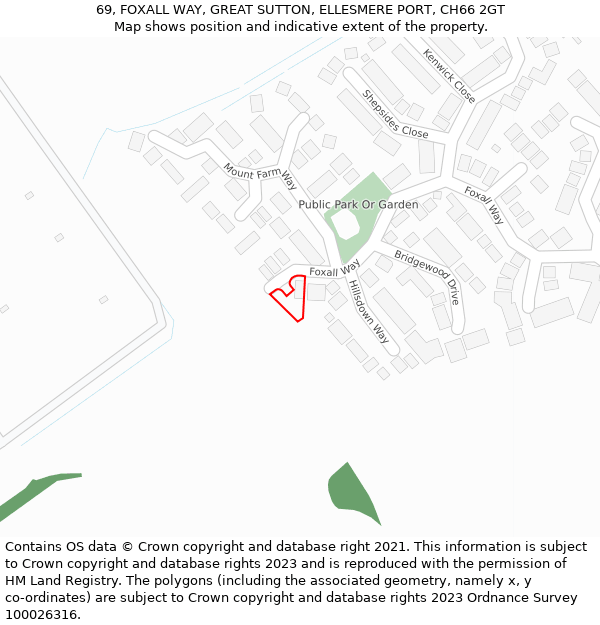 69, FOXALL WAY, GREAT SUTTON, ELLESMERE PORT, CH66 2GT: Location map and indicative extent of plot