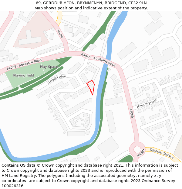 69, GERDDI'R AFON, BRYNMENYN, BRIDGEND, CF32 9LN: Location map and indicative extent of plot