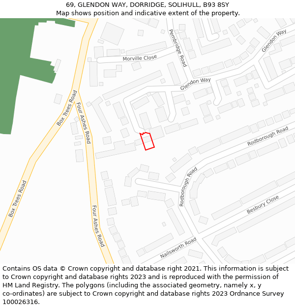 69, GLENDON WAY, DORRIDGE, SOLIHULL, B93 8SY: Location map and indicative extent of plot