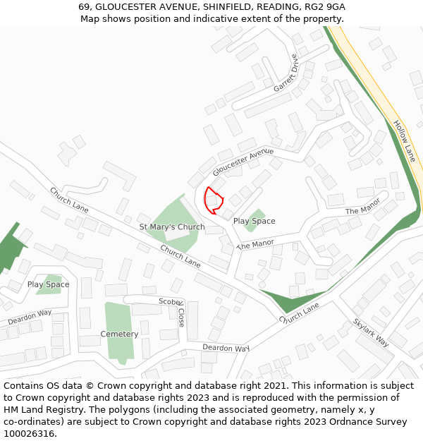 69, GLOUCESTER AVENUE, SHINFIELD, READING, RG2 9GA: Location map and indicative extent of plot