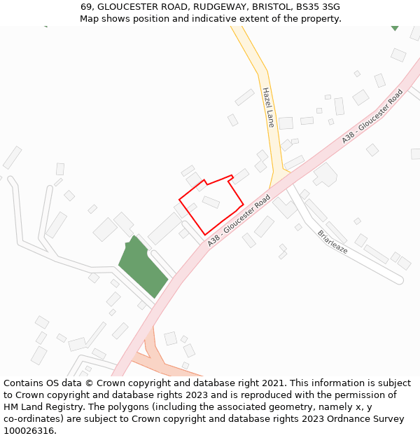 69, GLOUCESTER ROAD, RUDGEWAY, BRISTOL, BS35 3SG: Location map and indicative extent of plot