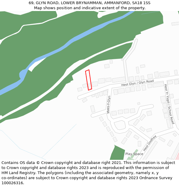 69, GLYN ROAD, LOWER BRYNAMMAN, AMMANFORD, SA18 1SS: Location map and indicative extent of plot