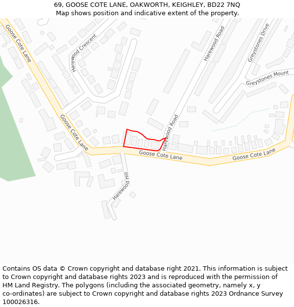 69, GOOSE COTE LANE, OAKWORTH, KEIGHLEY, BD22 7NQ: Location map and indicative extent of plot