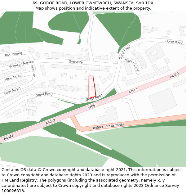 69, GOROF ROAD, LOWER CWMTWRCH, SWANSEA, SA9 1DX: Location map and indicative extent of plot