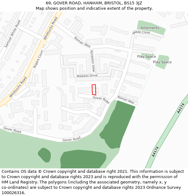 69, GOVER ROAD, HANHAM, BRISTOL, BS15 3JZ: Location map and indicative extent of plot