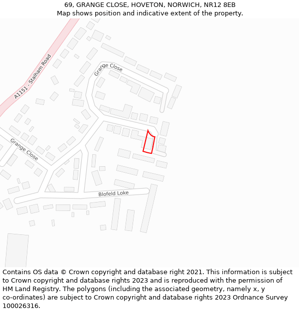 69, GRANGE CLOSE, HOVETON, NORWICH, NR12 8EB: Location map and indicative extent of plot