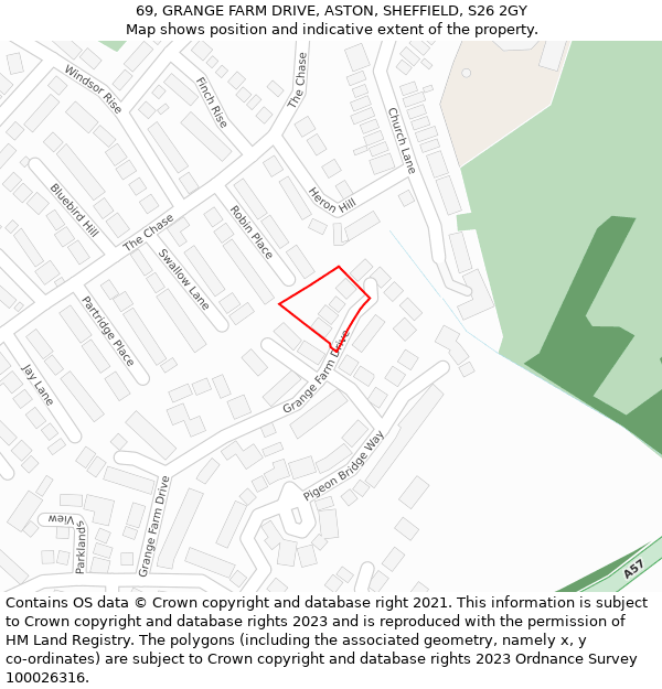69, GRANGE FARM DRIVE, ASTON, SHEFFIELD, S26 2GY: Location map and indicative extent of plot