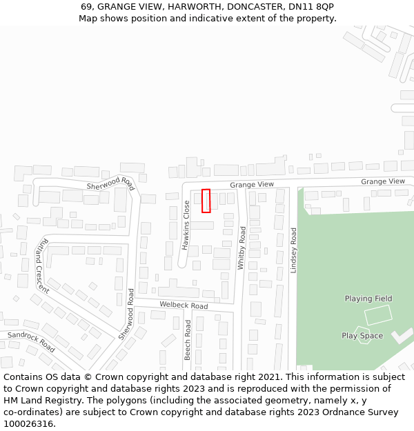 69, GRANGE VIEW, HARWORTH, DONCASTER, DN11 8QP: Location map and indicative extent of plot