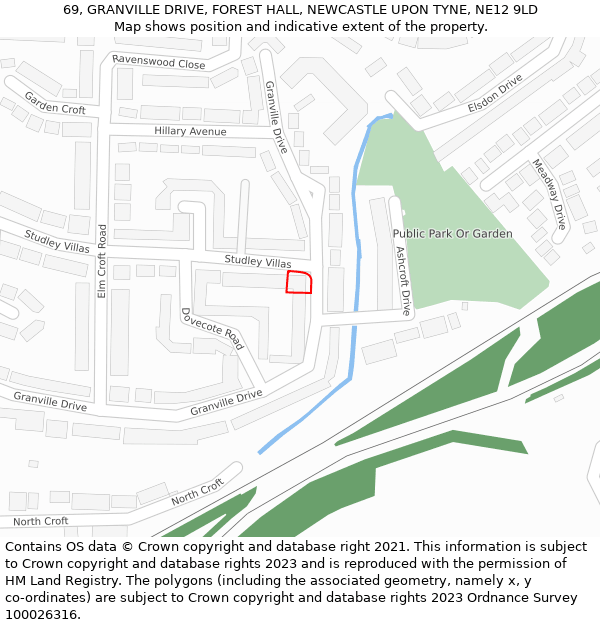 69, GRANVILLE DRIVE, FOREST HALL, NEWCASTLE UPON TYNE, NE12 9LD: Location map and indicative extent of plot