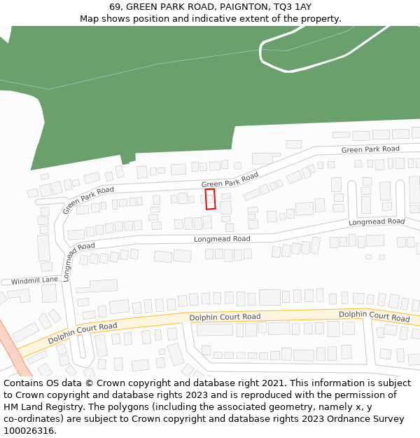 69, GREEN PARK ROAD, PAIGNTON, TQ3 1AY: Location map and indicative extent of plot