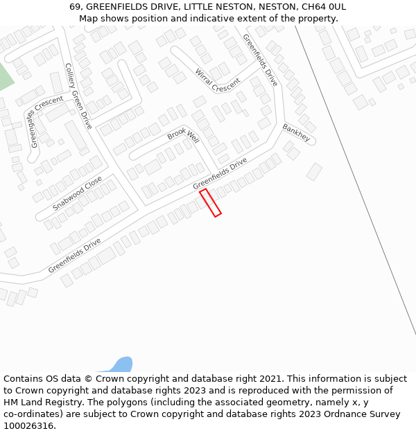 69, GREENFIELDS DRIVE, LITTLE NESTON, NESTON, CH64 0UL: Location map and indicative extent of plot