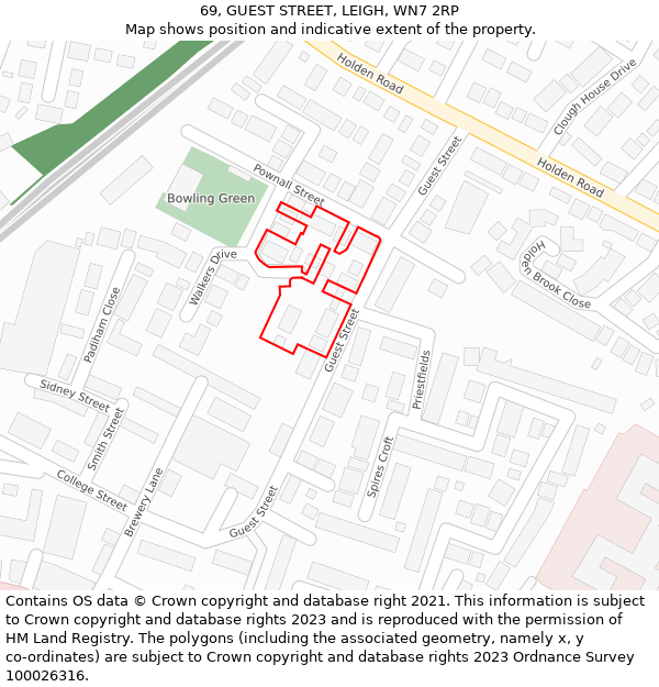 69, GUEST STREET, LEIGH, WN7 2RP: Location map and indicative extent of plot