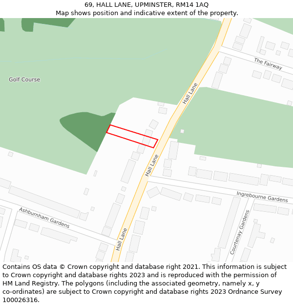 69, HALL LANE, UPMINSTER, RM14 1AQ: Location map and indicative extent of plot