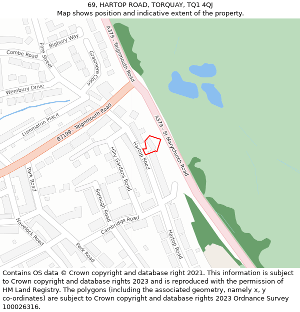 69, HARTOP ROAD, TORQUAY, TQ1 4QJ: Location map and indicative extent of plot