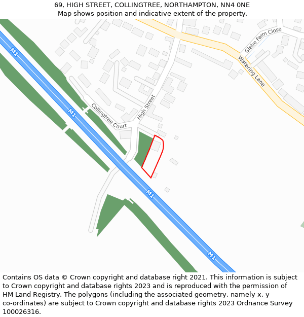 69, HIGH STREET, COLLINGTREE, NORTHAMPTON, NN4 0NE: Location map and indicative extent of plot