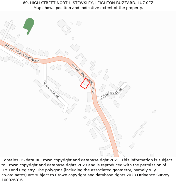69, HIGH STREET NORTH, STEWKLEY, LEIGHTON BUZZARD, LU7 0EZ: Location map and indicative extent of plot