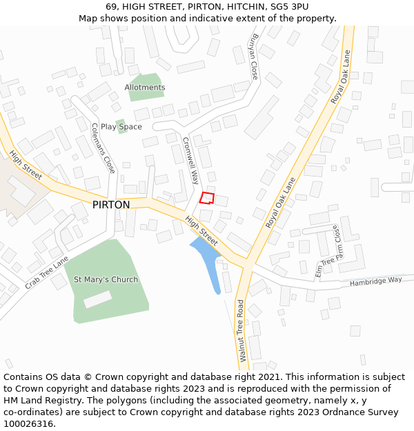 69, HIGH STREET, PIRTON, HITCHIN, SG5 3PU: Location map and indicative extent of plot