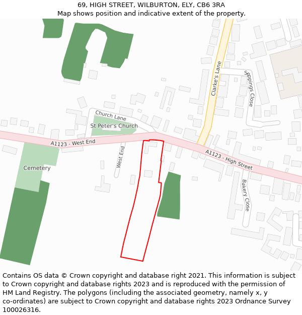 69, HIGH STREET, WILBURTON, ELY, CB6 3RA: Location map and indicative extent of plot