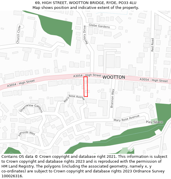 69, HIGH STREET, WOOTTON BRIDGE, RYDE, PO33 4LU: Location map and indicative extent of plot