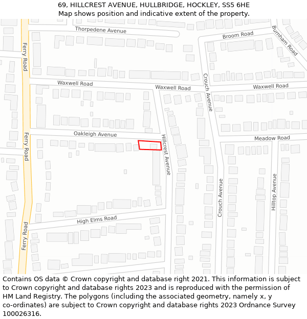 69, HILLCREST AVENUE, HULLBRIDGE, HOCKLEY, SS5 6HE: Location map and indicative extent of plot